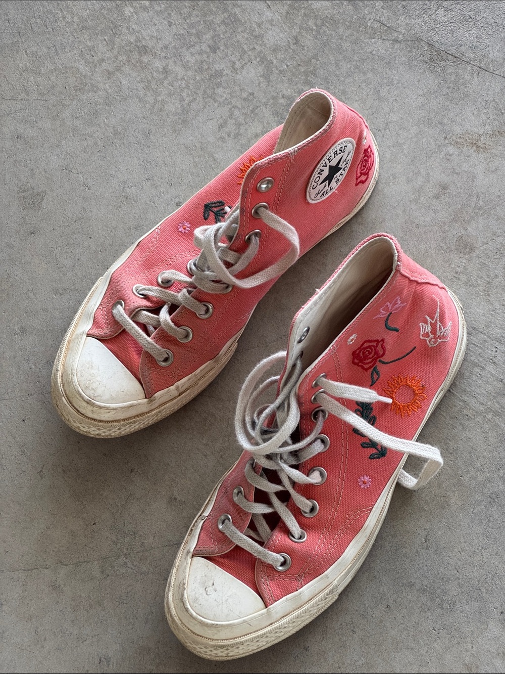 Converse Pink Floral Embroidered High-Top Sneakers- women 8.5
